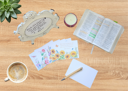 Tarjetas Postales Floral Con Versículo Bíblico (Set de 6)