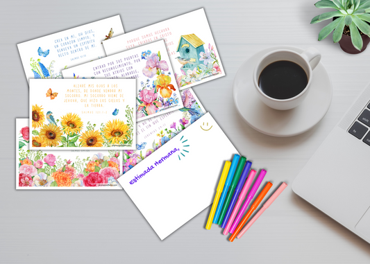 Tarjetas Postales Floral Con Versículo Bíblico (Set de 6)